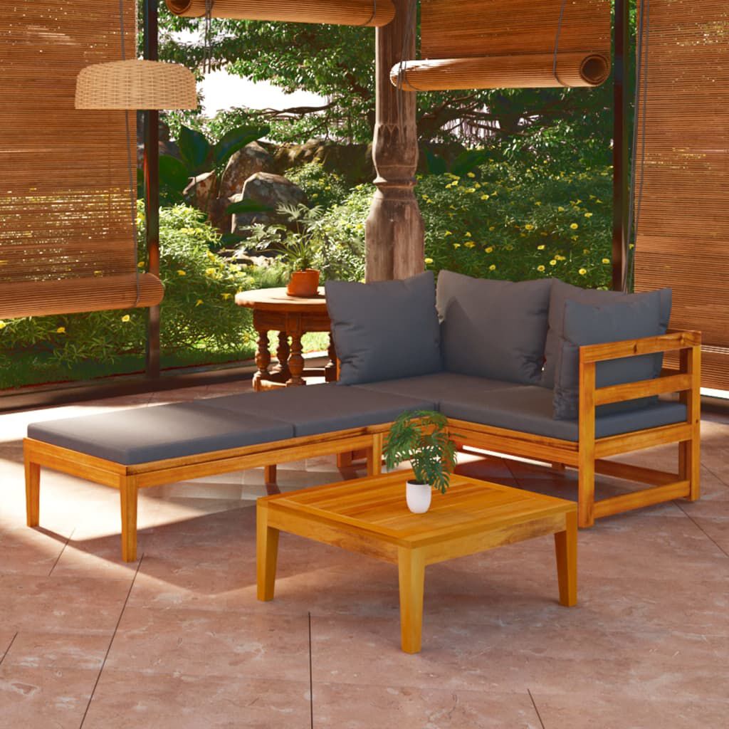 vidaXL 3 Piece Garden Lounge Set with Dark Grey Cushions Acacia Wood