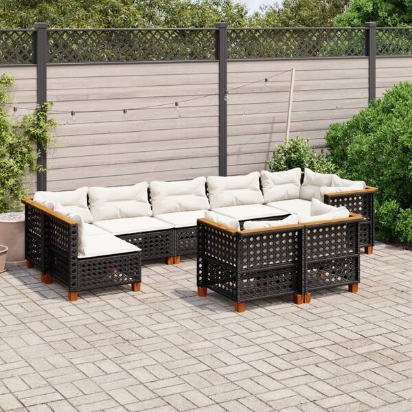 vidaXL 9 Piece Garden Sofa Set with Cushions Black Poly Rattan