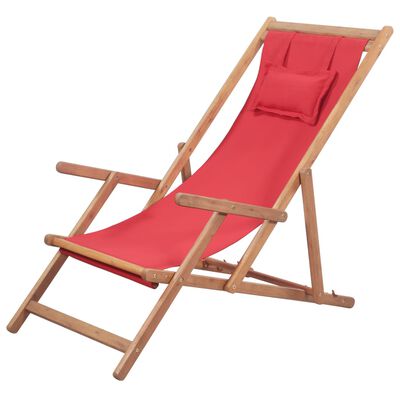 vidaXL Folding Beach Chair Fabric and Wooden Frame Red, red vidaXL Folding Beach Chair Fabric and Wooden Frame Red