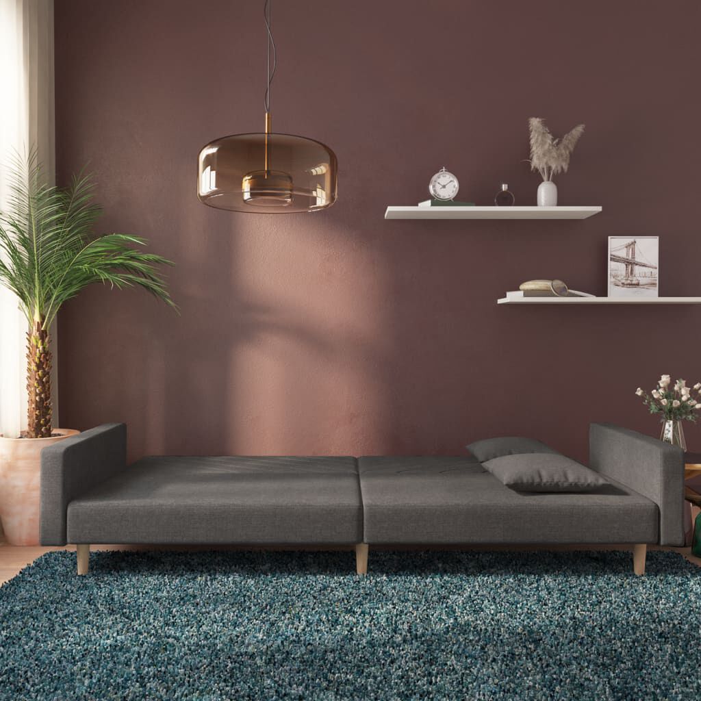 vidaXL 2-Seater Sofa Bed with Two Pillows Dark Grey Fabric