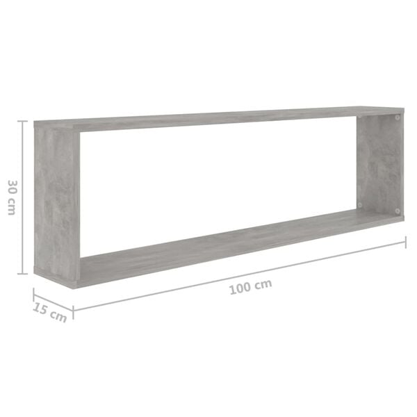 vidaXL Wall Cube Shelf 2 pcs Concrete Grey 100x15x30 cm Engineered Wood