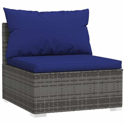vidaXL 4 Piece Garden Lounge Set with Cushions Poly Rattan Grey, grey and dark blue vidaXL 4 Piece Garden Lounge Set with Cushions Poly Rattan Grey