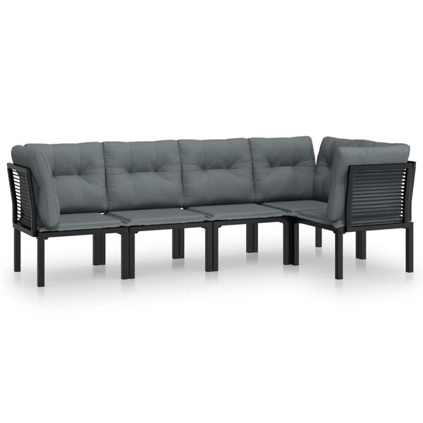vidaXL 5 Piece Garden Lounge Set Black and Grey Poly Rattan