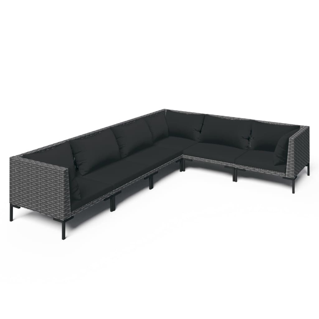 vidaXL 6 Piece Garden Lounge Set with Cushions Poly Rattan Dark Grey