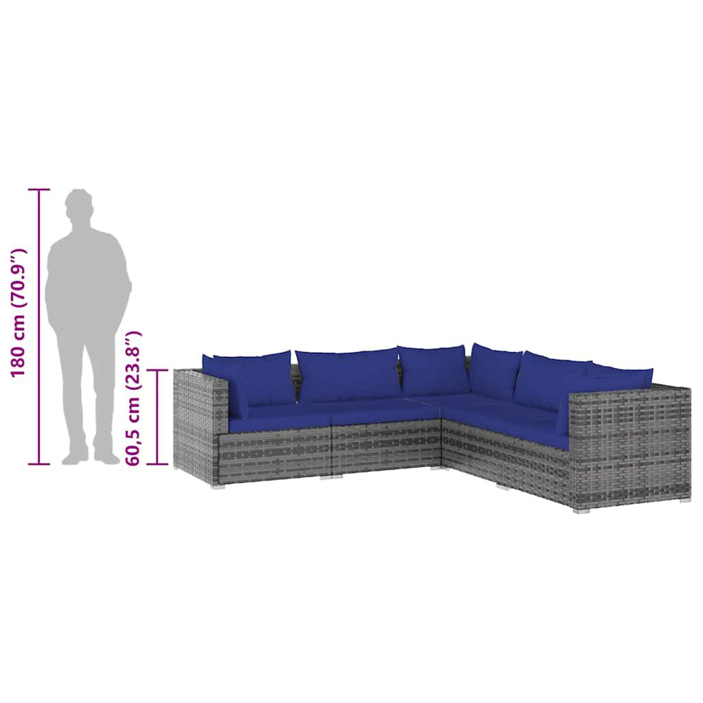 vidaXL 5 Piece Garden Lounge Set with Cushions Poly Rattan Grey