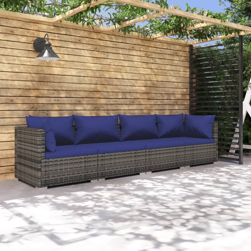 vidaXL 4 Piece Garden Lounge Set with Cushions Poly Rattan Grey