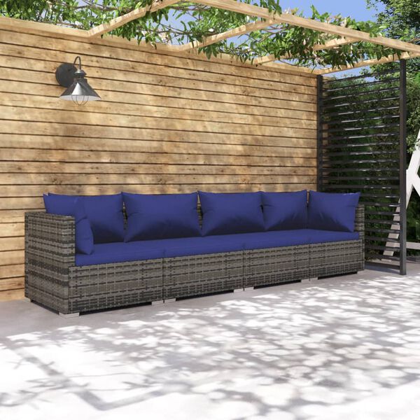 vidaXL 4 Piece Garden Lounge Set with Cushions Poly Rattan Grey