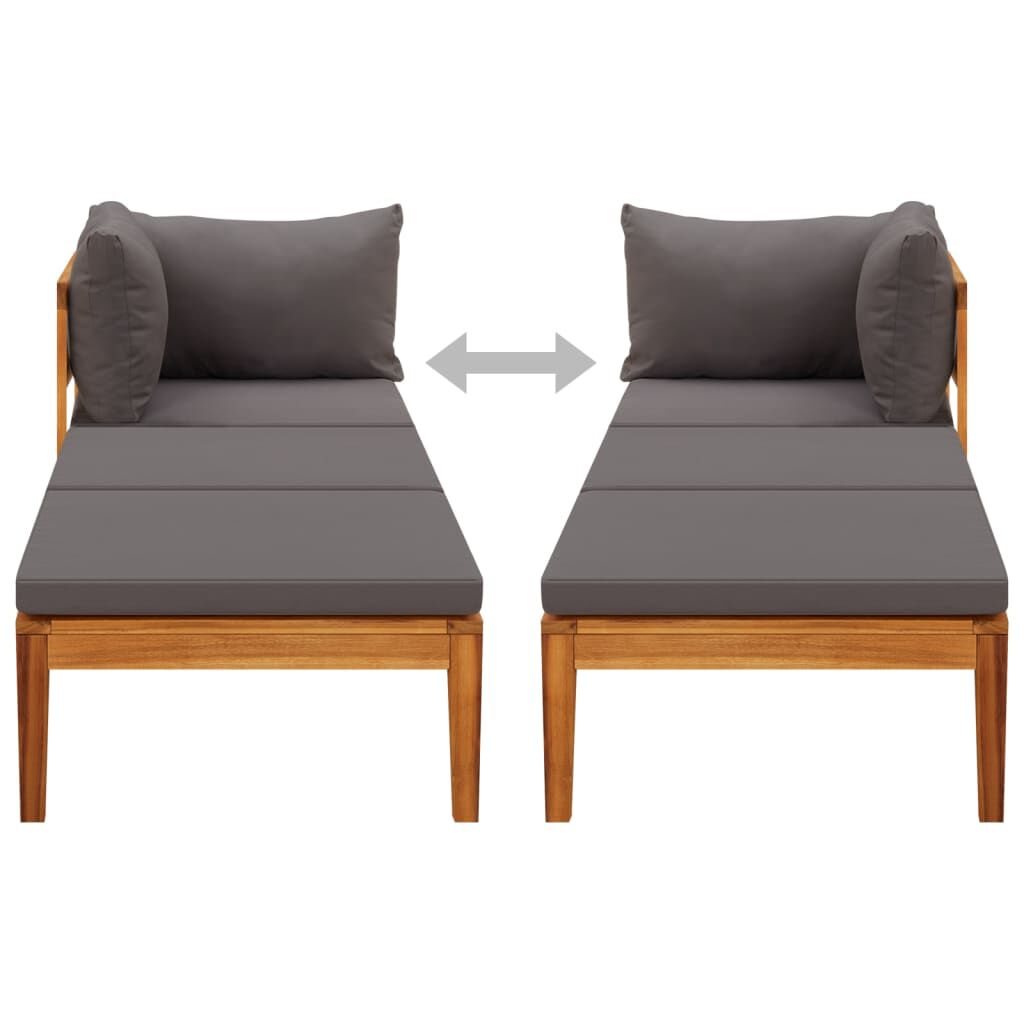 vidaXL Sun Lounger with 1 Armrest Dark Grey Solid Acacia Wood