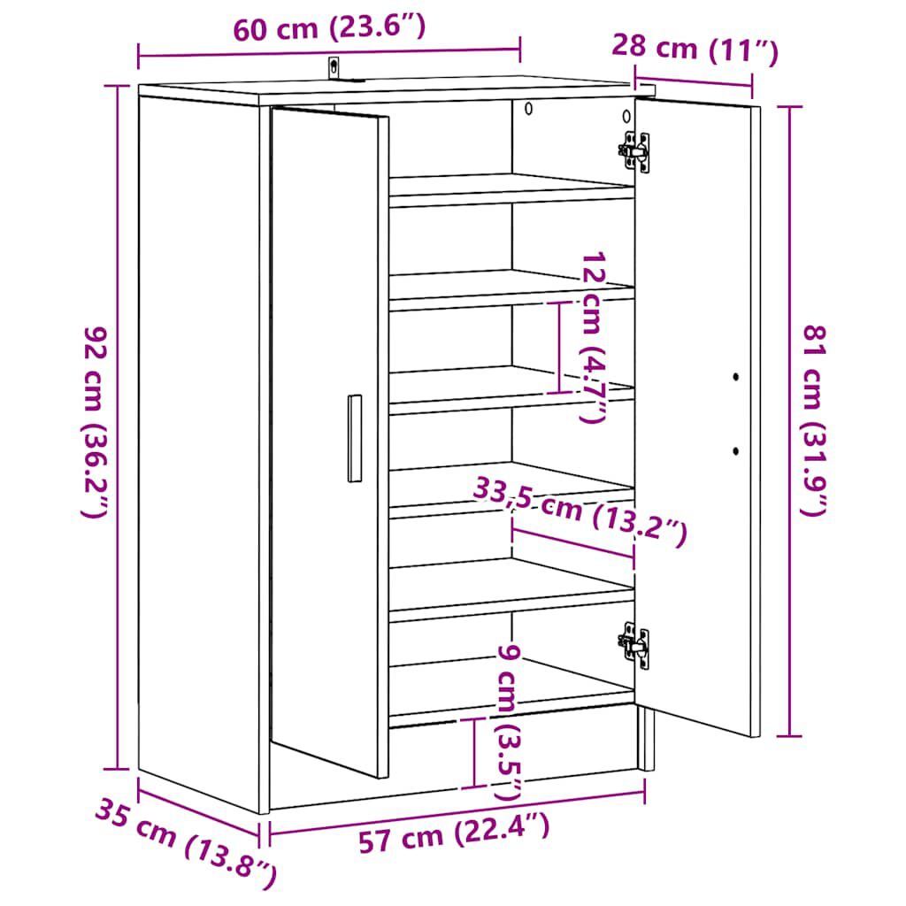 vidaXL Shoe Cabinet Black 60x35x92 cm Engineered Wood