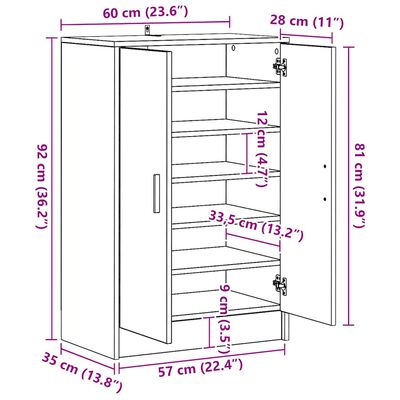 vidaXL Shoe Cabinet Black 60x35x92 cm Engineered Wood, black vidaXL Shoe Cabinet Black 60x35x92 cm Engineered Wood