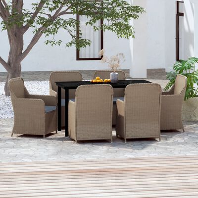 vidaXL 7 Piece Garden Dining Set with Cushions Brown, brown vidaXL 7 Piece Garden Dining Set with Cushions Brown