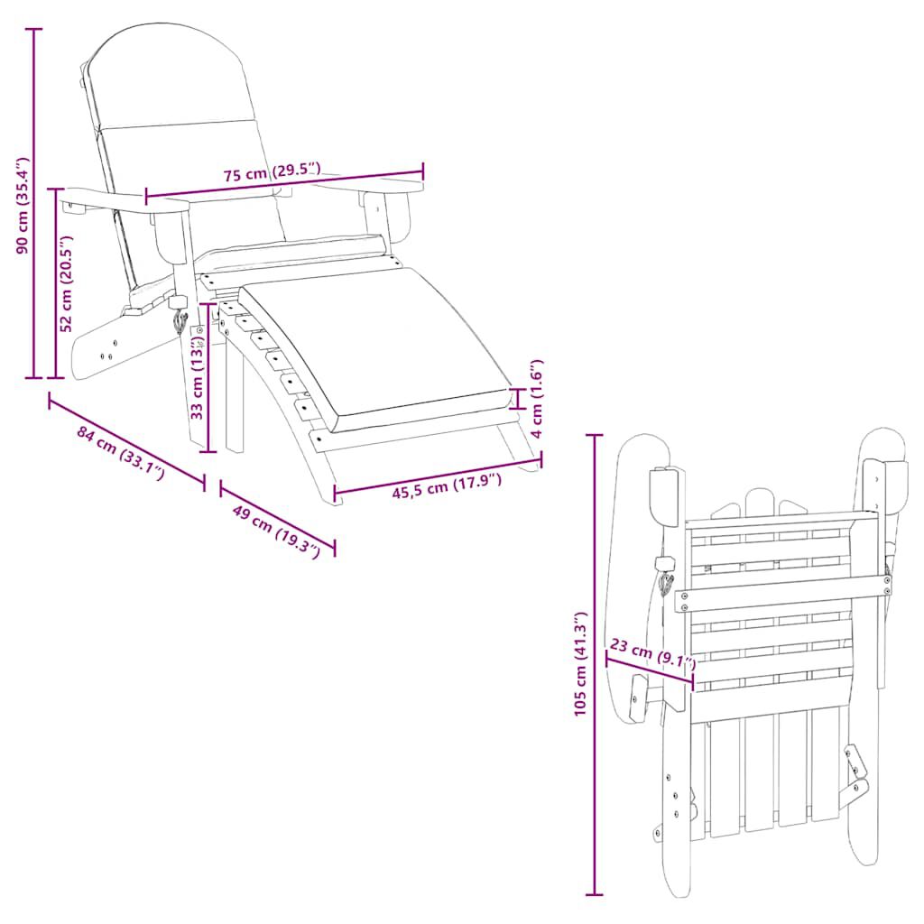 vidaXL Adirondack Garden Chair with Footrest Solid Wood Acacia