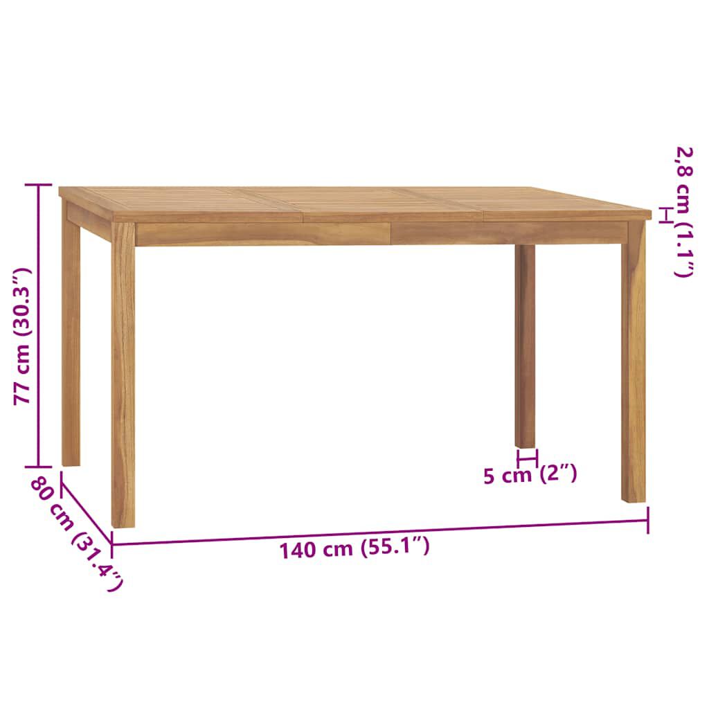 vidaXL Garden Dining Table 140x80x77 cm Solid Teak Wood