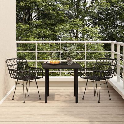 vidaXL 3 Piece Garden Dining Set Black Poly Rattan, black vidaXL 3 Piece Garden Dining Set Black Poly Rattan