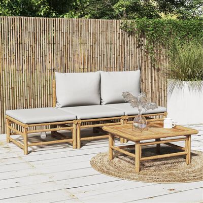 vidaXL 4 Piece Garden Lounge Set with Light Grey Cushions Bamboo,  vidaXL 4 Piece Garden Lounge Set with Light Grey Cushions Bamboo