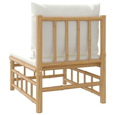 vidaXL Garden Middle Sofa with Cream White Cushions Bamboo, cream vidaXL Garden Middle Sofa with Cream White Cushions Bamboo