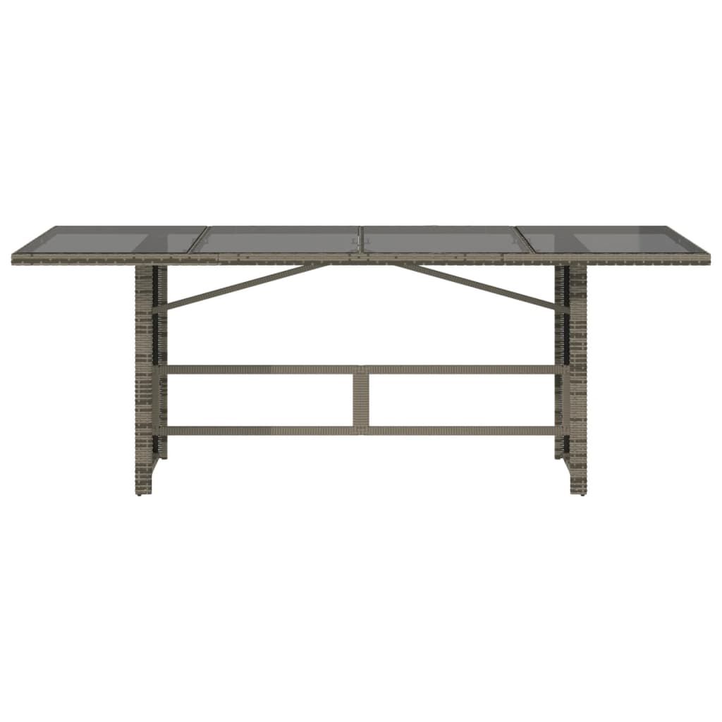 vidaXL Garden Table with Glass Top Grey 190x80x74 cm Poly Rattan