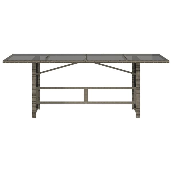 vidaXL Garden Table with Glass Top Grey 190x80x74 cm Poly Rattan