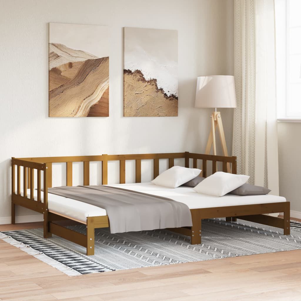 vidaXL Pull-out Day Bed without Mattress Honey Brown 2x(90x200)cm
