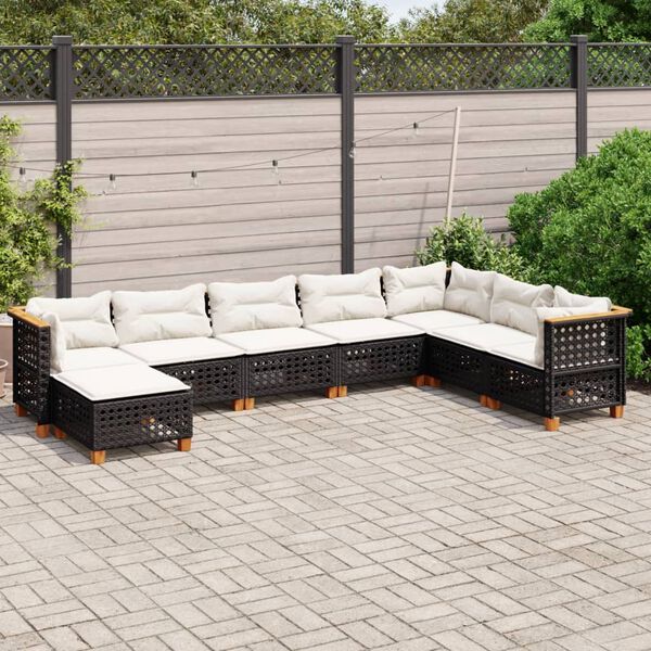 vidaXL 8 Piece Garden Sofa Set with Cushions Black Poly Rattan