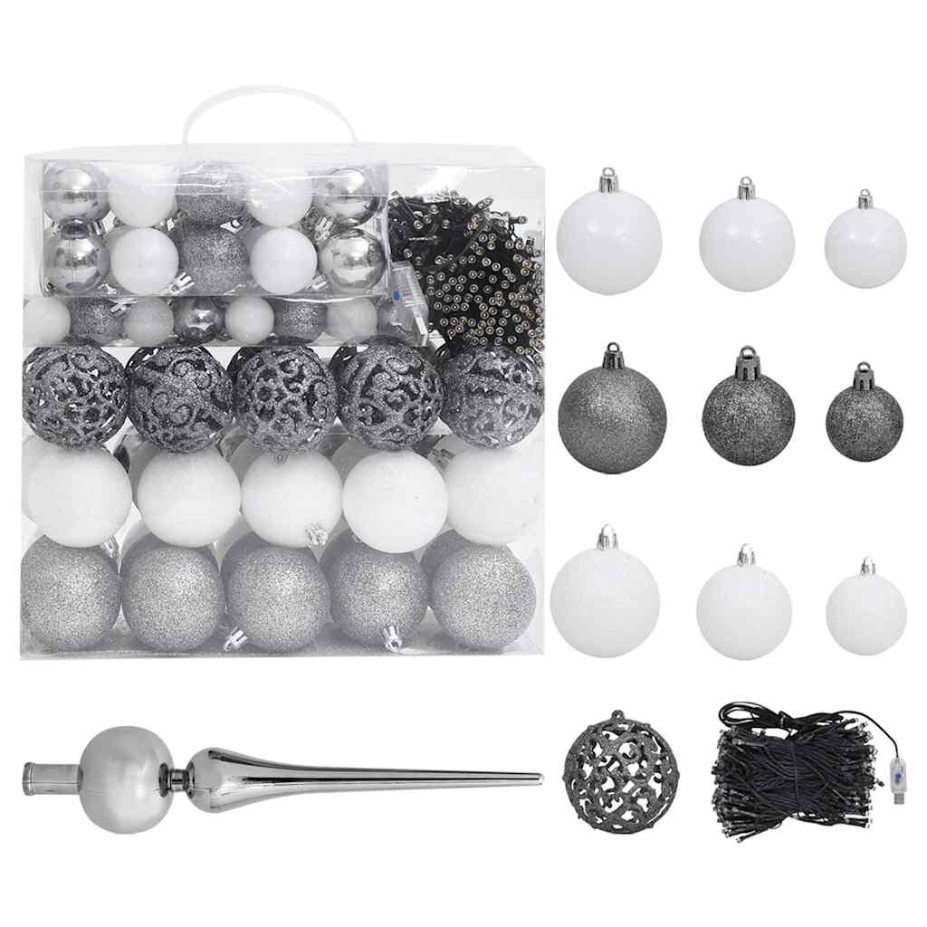 vidaXL Artificial Pre-lit Christmas Tree with Ball Set White 210 cm PVC