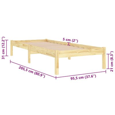 vidaXL Bed Frame without Mattress Solid Wood 90x200 cm