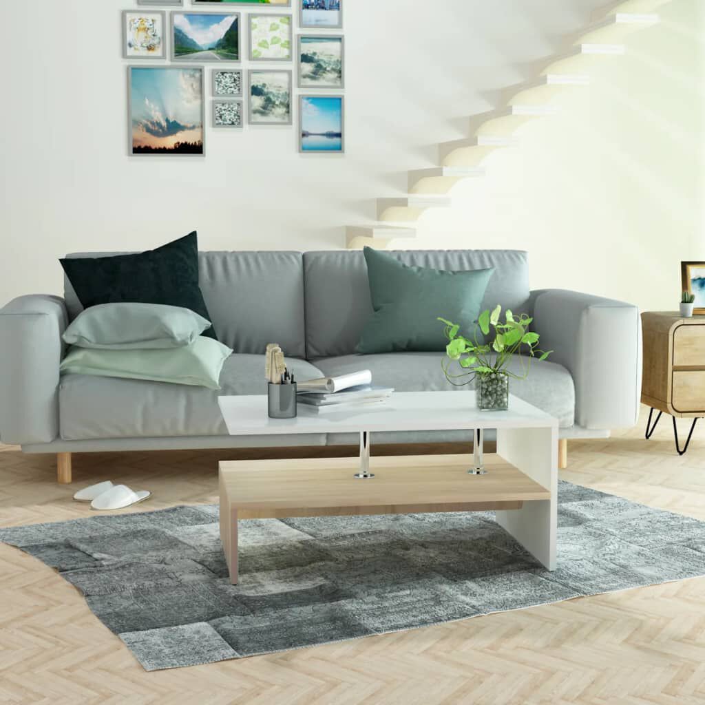 vidaXL Coffee Table Engineered Wood 90x59x42 cm Oak and White