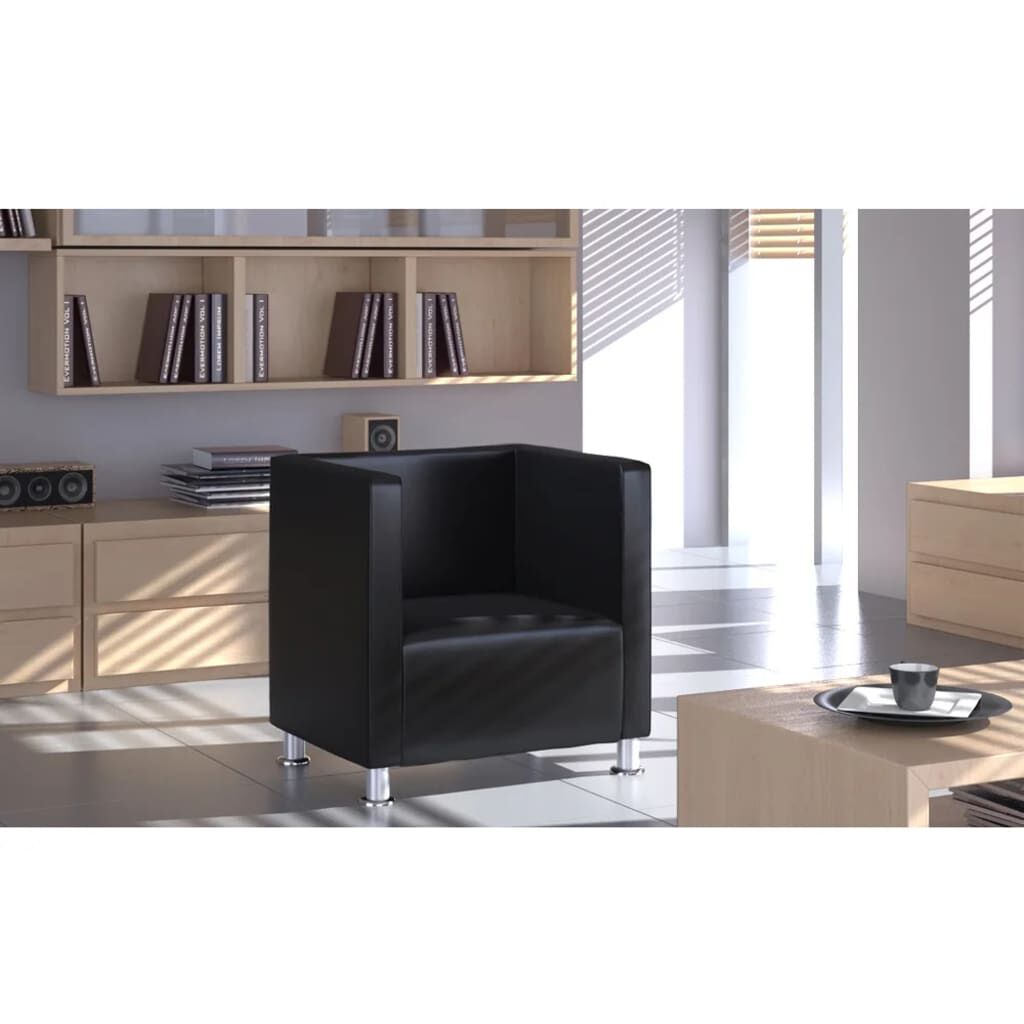 vidaXL Cube Armchair Black Faux Leather