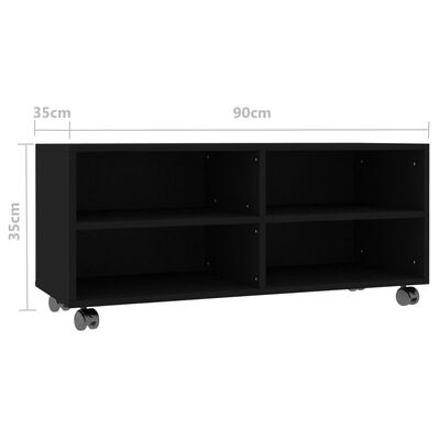 vidaXL TV Cabinet with Castors Black 90x35x35 cm Engineered Wood, black vidaXL TV Cabinet with Castors Black 90x35x35 cm Engineered Wood