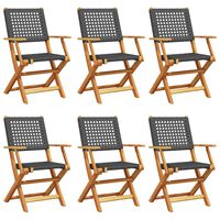 vidaXL Folding Garden Chairs 6 pcs Black Poly Rattan and Solid Wood