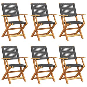 vidaXL Folding Garden Chairs 6 pcs Black Poly Rattan and Solid Wood