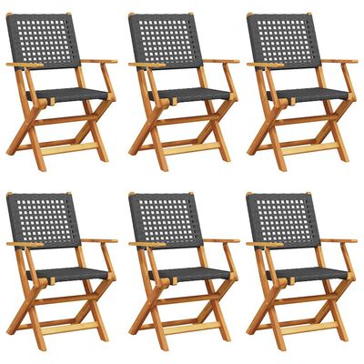 vidaXL Folding Garden Chairs 6 pcs Black Poly Rattan and Solid Wood, black vidaXL Folding Garden Chairs 6 pcs Black Poly Rattan and Solid Wood