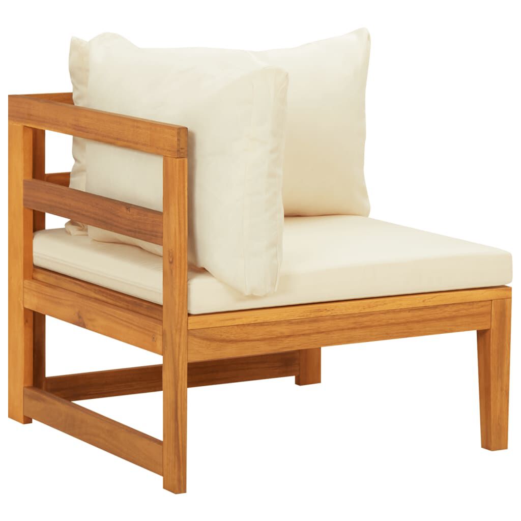 vidaXL Corner Sofa with Cream White Cushions Solid Acacia Wood