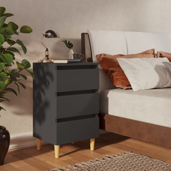 vidaXL Bed Cabinets with Solid Wood Legs 2 pcs Grey 40x35x69 cm