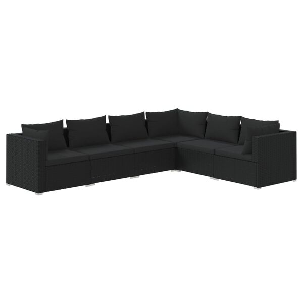 vidaXL 6 Piece Garden Lounge Set with Cushions Poly Rattan Black