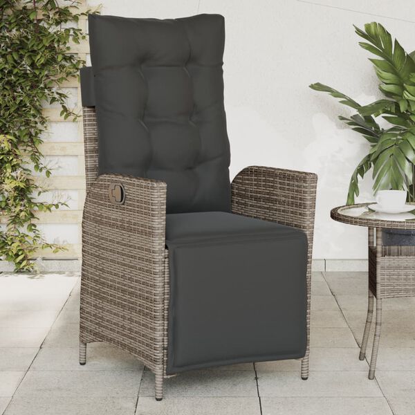 vidaXL Reclining Garden Chairs 2 pcs with Footrest Grey Poly Rattan