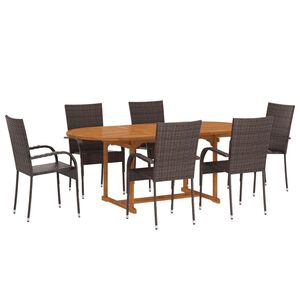 vidaXL 7 Piece Garden Dining Set Poly Rattan Brown