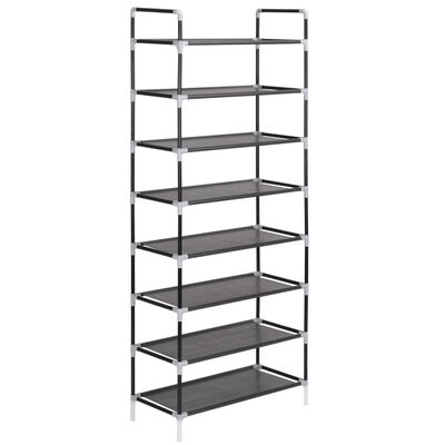 vidaXL Shoe Rack with 8 Shelves Metal and Non-woven Fabric Black, black vidaXL Shoe Rack with 8 Shelves Metal and Non-woven Fabric Black
