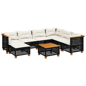 vidaXL 8 Piece Garden Sofa Set with Cushions Black Poly Rattan