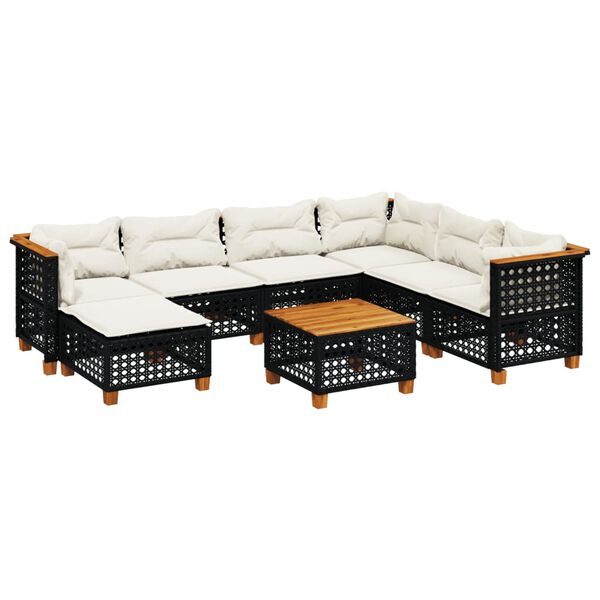 vidaXL 8 Piece Garden Sofa Set with Cushions Black Poly Rattan