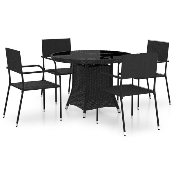 vidaXL 5 Piece Garden Dining Set Poly Rattan Black