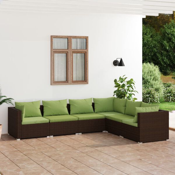 vidaXL 6 Piece Garden Lounge Set with Cushions Poly Rattan Brown