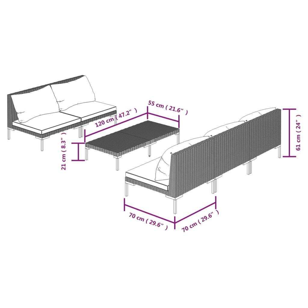 vidaXL 6 Piece Garden Lounge Set with Cushions Poly Rattan Dark Grey