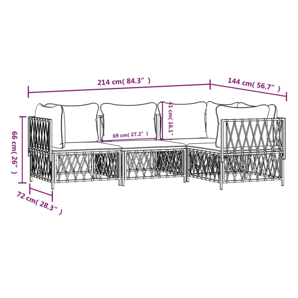 vidaXL 4 Piece Garden Lounge Set with Cushions White Steel
