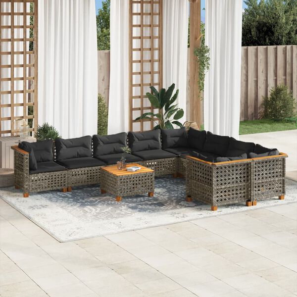 vidaXL 10 Piece Garden Sofa Set with Cushions Grey Poly Rattan