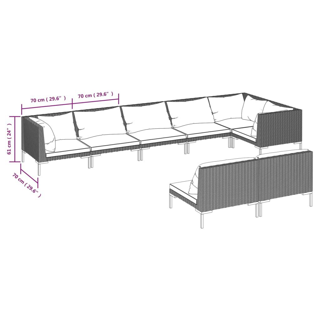 vidaXL 8 Piece Garden Lounge Set with Cushions Poly Rattan Dark Grey