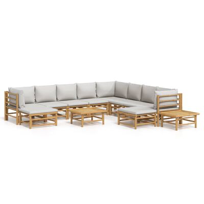 vidaXL 12 Piece Garden Lounge Set with Light Grey Cushions Bamboo,  vidaXL 12 Piece Garden Lounge Set with Light Grey Cushions Bamboo