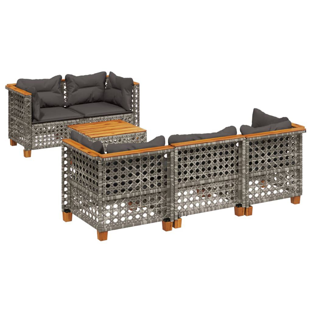 vidaXL 6 Piece Garden Sofa Set with Cushions Grey Poly Rattan