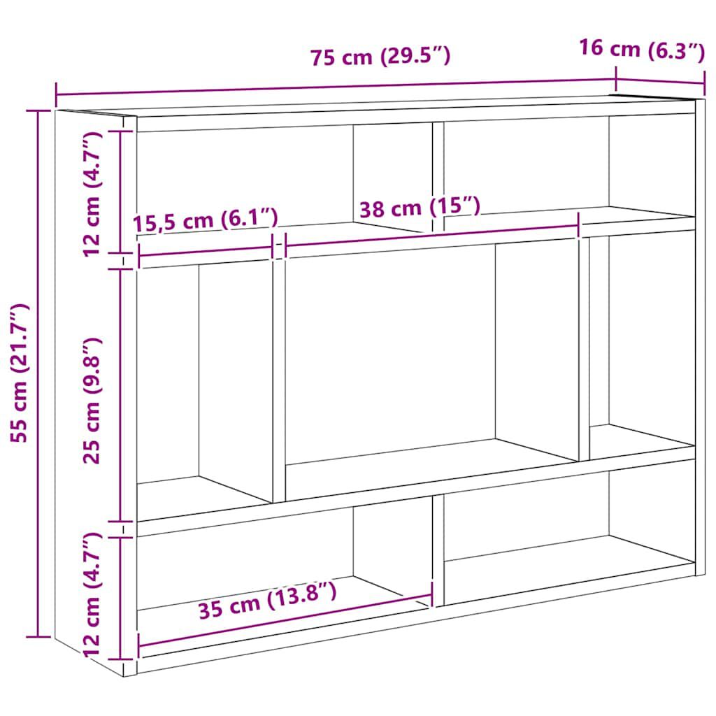 vidaXL Wall Shelf Black 75x16x55 cm Engineered Wood