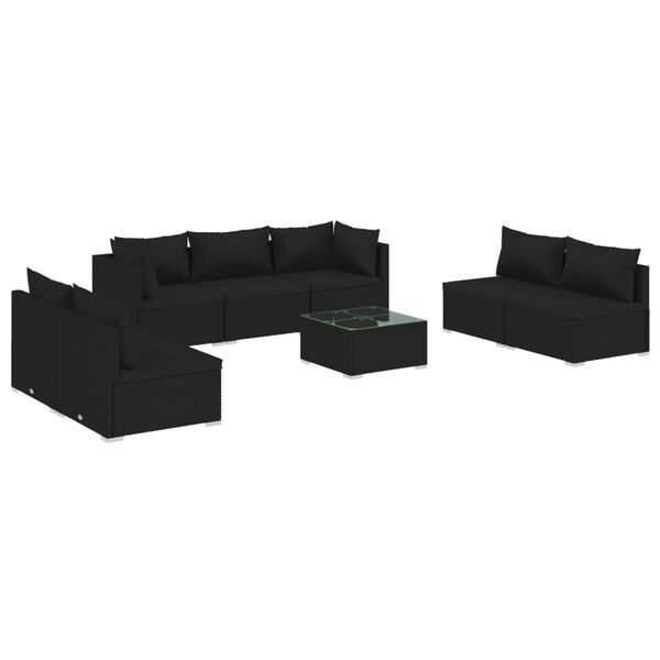 vidaXL 8 Piece Garden Lounge Set with Cushions Poly Rattan Black